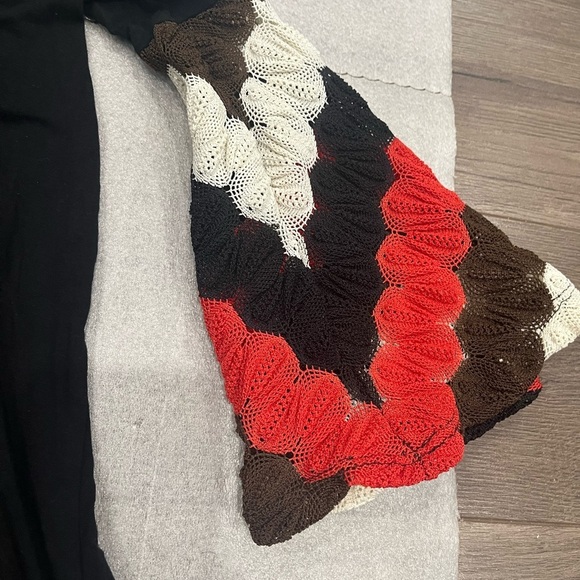 [S]VaVa By Joy Han Black Rayon Blouse with Multicolor Crochet Bell Sleeves - Picture 3 of 7